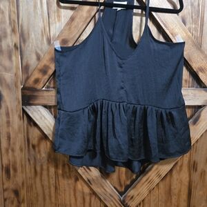 Lou & Grey Black Ruffled Camisole